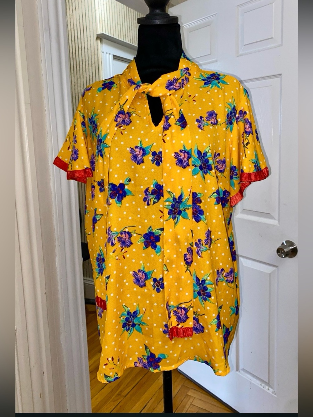 Iky & me Yellow Floral Blouse with Bow Tie Women’s blouse